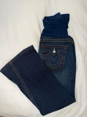 True Religion Dark Blue Bootcut Jeans with Signature Pocket Maternity